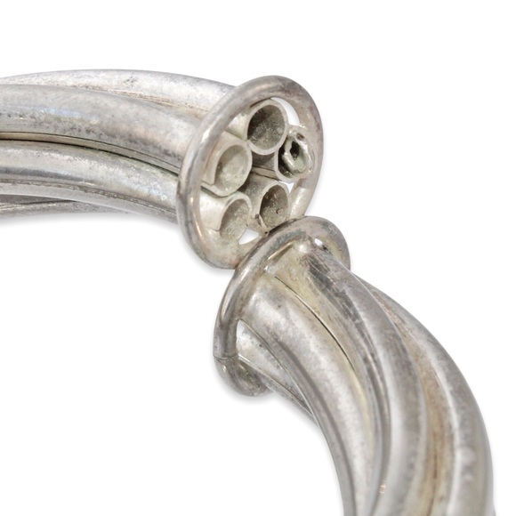 Vintage Twisted Cable Bangle Bracelet Silver Tone Tube Twist Extra Thick / Wide - Picture 5 of 6